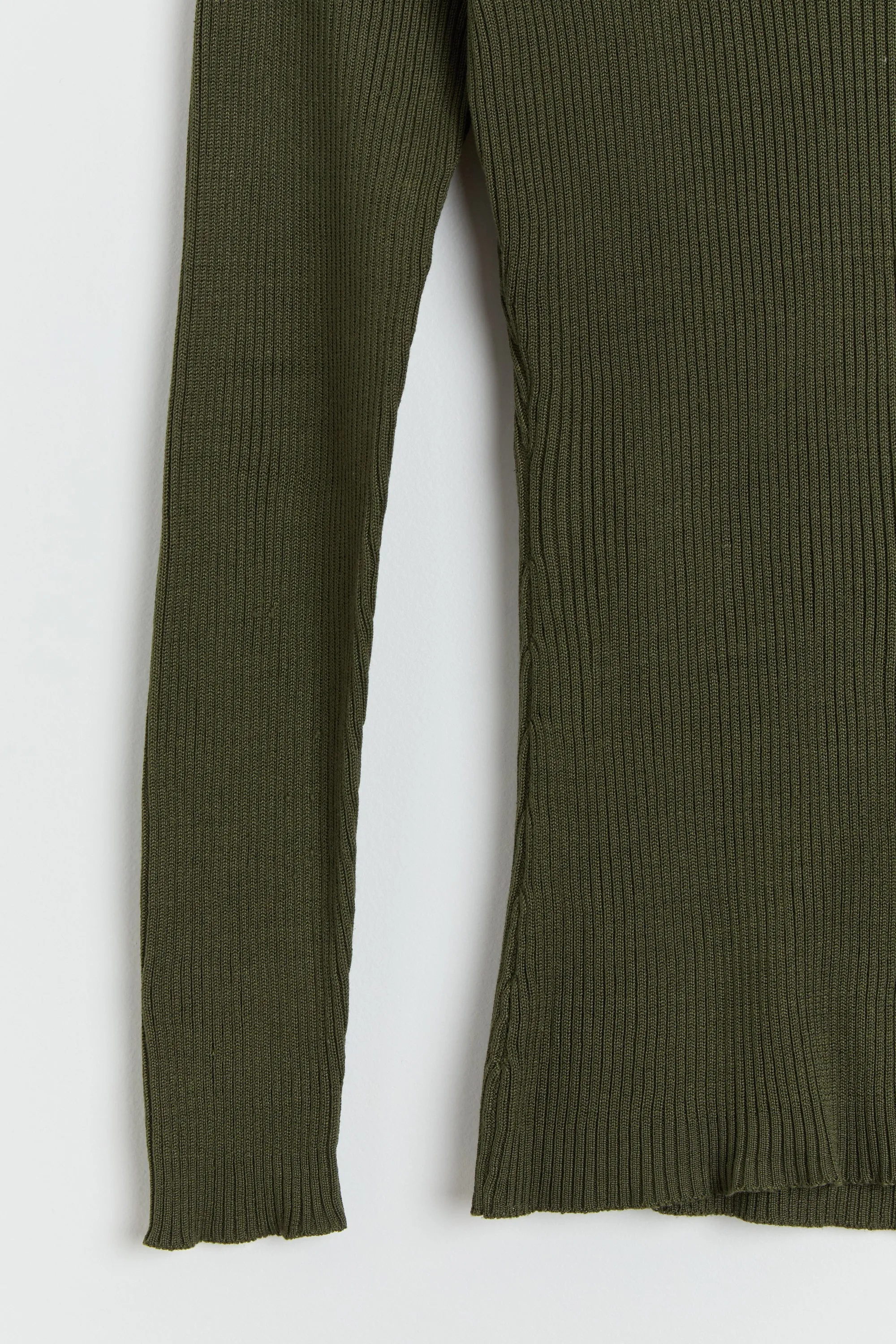 90s Olive Silk Rib Knit Turtleneck M