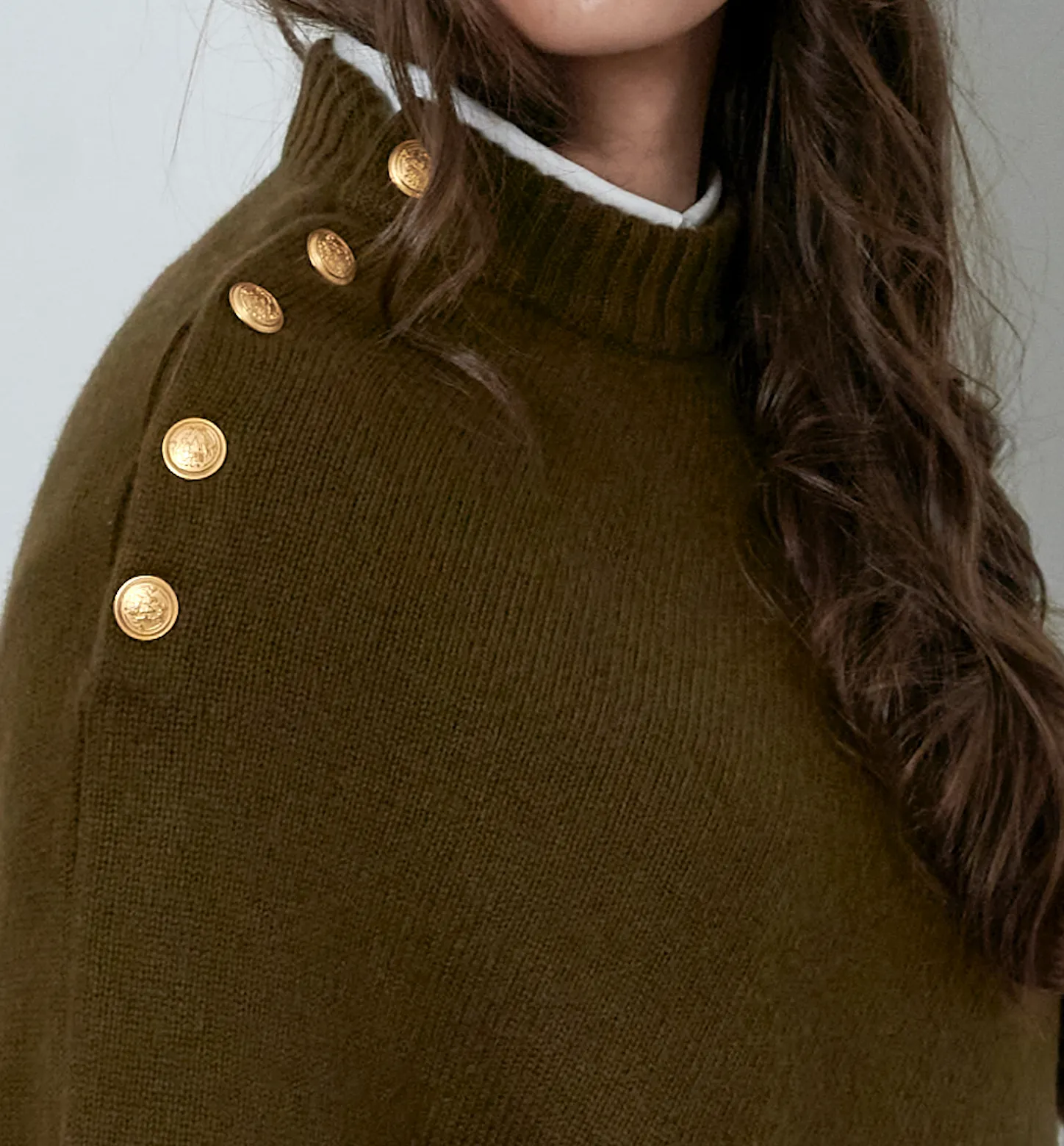 ADAMSBRO SOLID CASHMERE PONCHO OLIVE