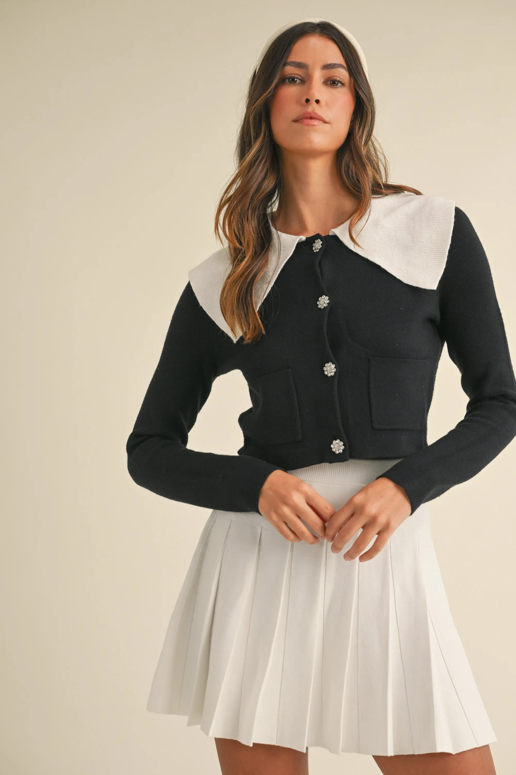 ALICIA TWO TONE CARDIGAN AND MINI SKIRT SET