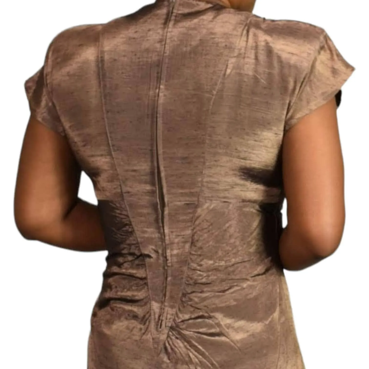 All That Jazz Dress Vintage Brown Bronze Metallic Shimmer 90s Slim Fitted Column Midi Size Small