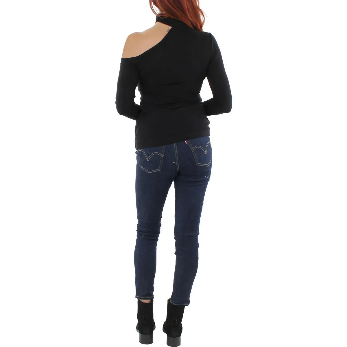 BCBG Max Azria Women's Cut Out Long Sleeve Fitted Turtleneck Top