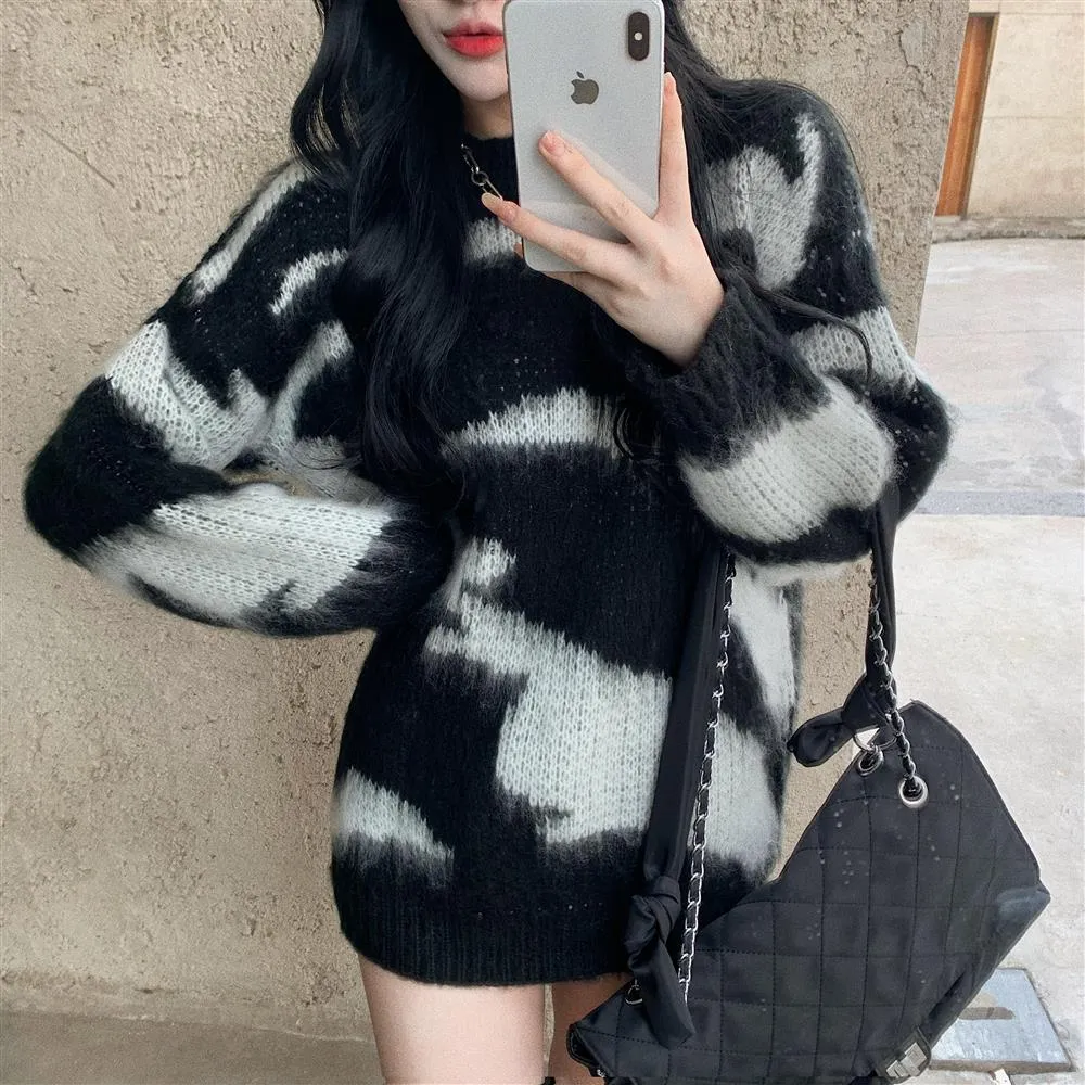 Black and White Fluffy Monochrome Sweater