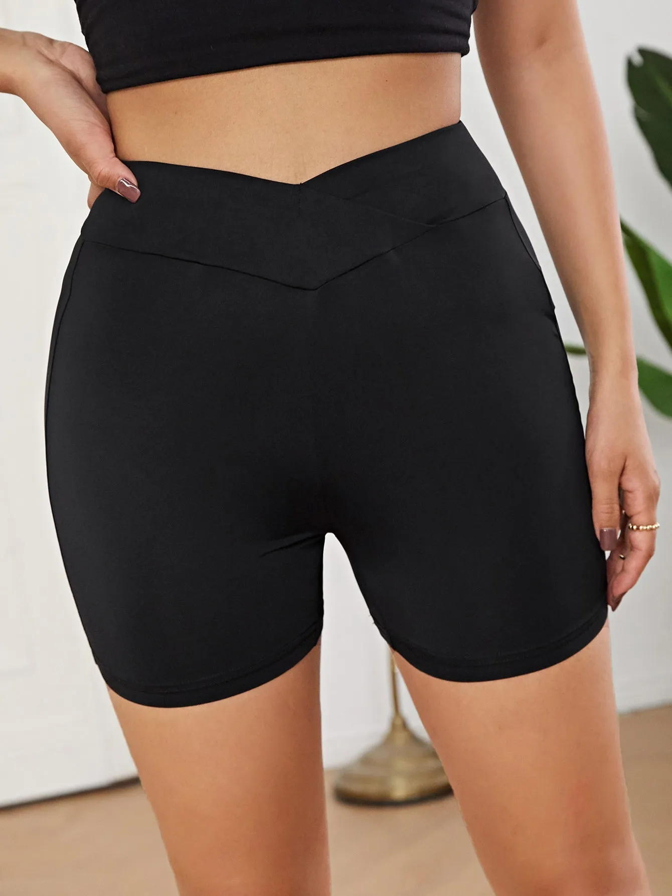 Casual Plain Asymmetrical Short Women Leggings