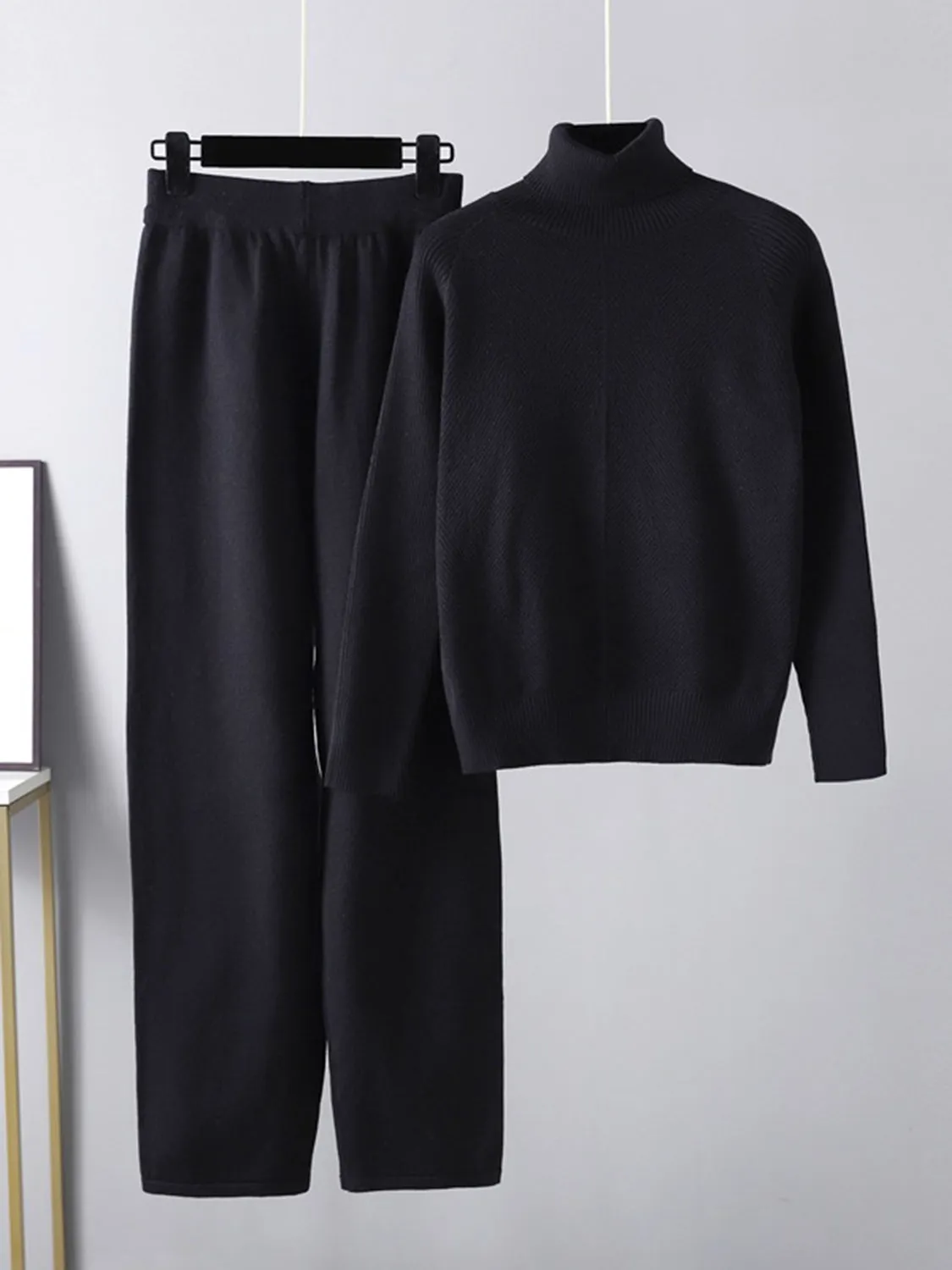 Explore More Collection - Basic Bae Turtleneck Raglan Sleeve Top and Pants Sweater Set