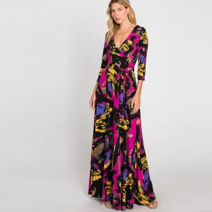 Geo Magenta Venechia Maxi Wrap Dress