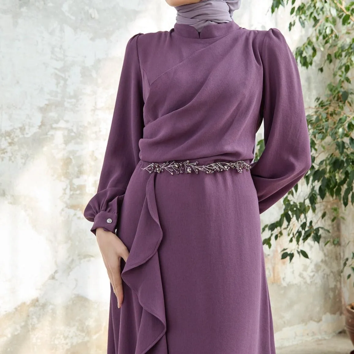 Lilac Flared modest evening dress
