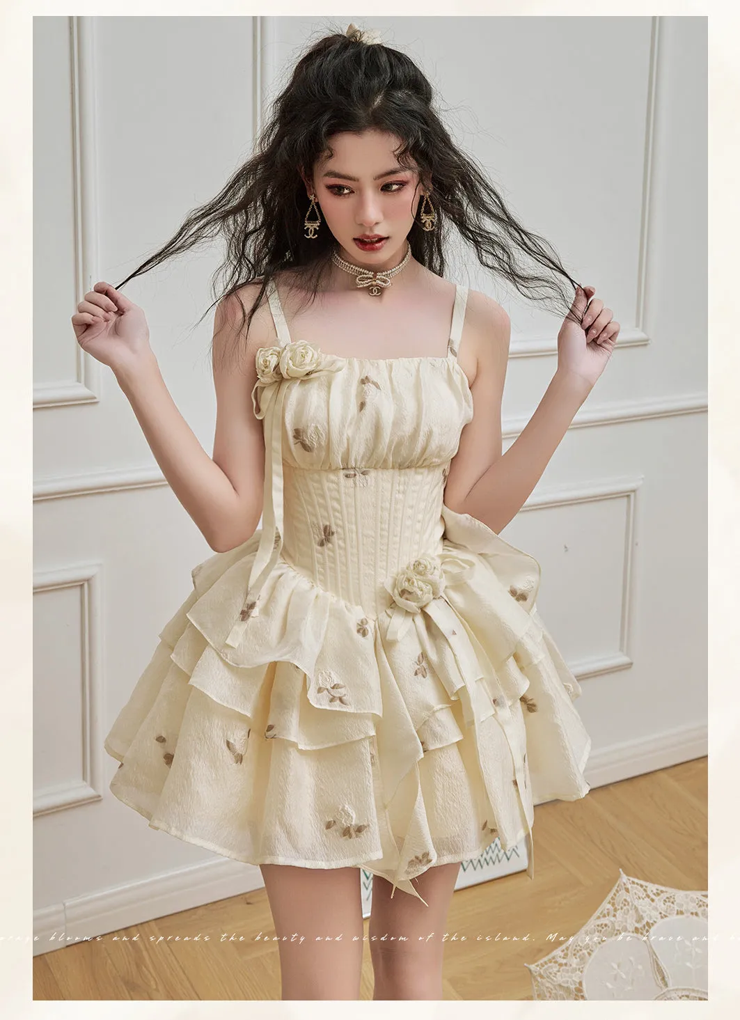 LIULI LSLAND~Elegant Lolita High Waist Beige Fishbone Dress