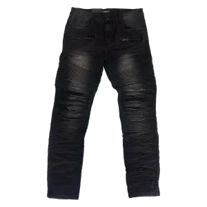 Men's Premium Distressed Black Wash Biker Denim Jeans