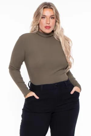 Plus Size Ribbed Turtleneck Top - Olive
