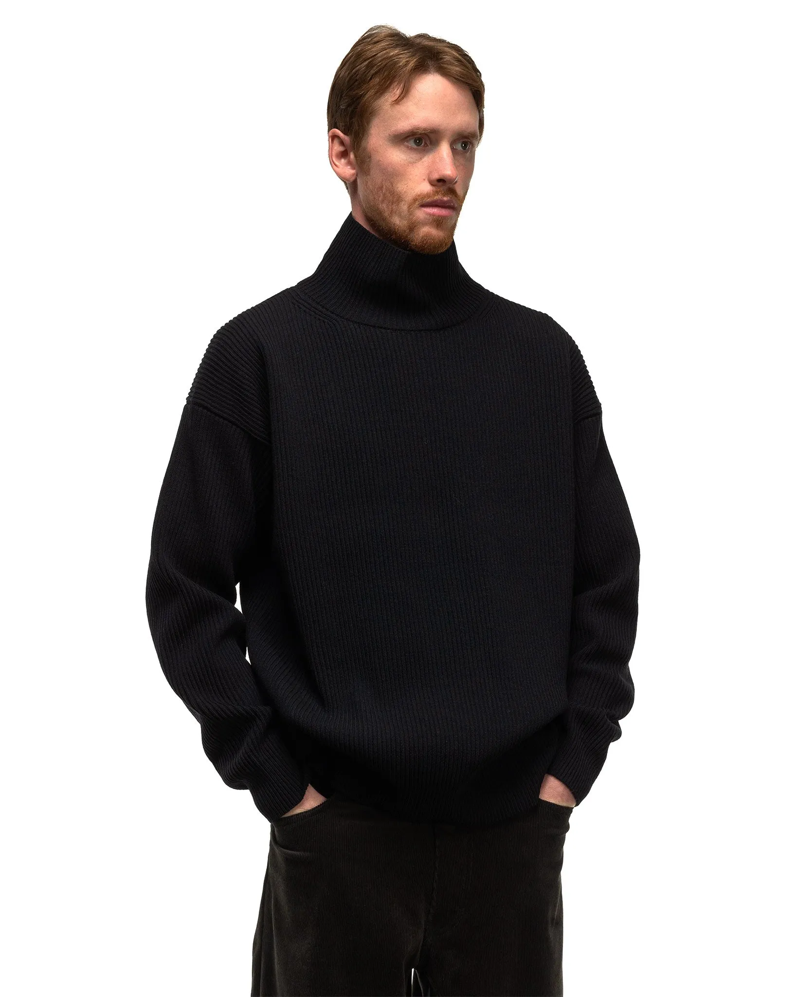 Super Fine Wool Rib Knit Turtle Black