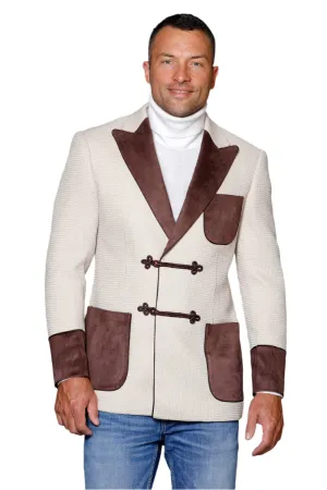 Tan Single Breast Men's Blazer Peak Lapel Velvet Pockets MZS-533