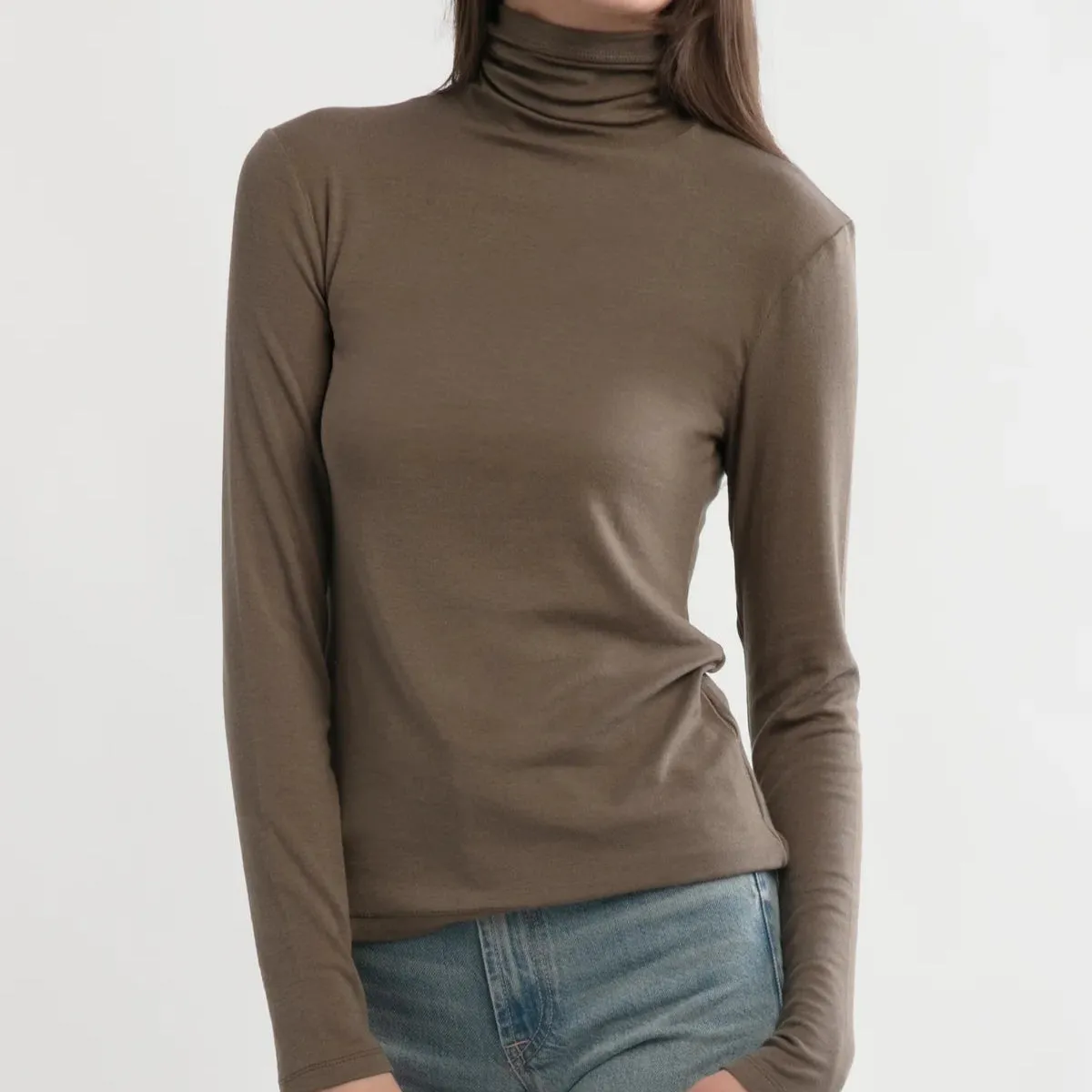 Tencel Wool Blend Turtleneck in Olive
