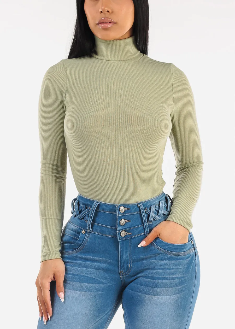 Turtleneck Long Sleeve Sweater Bodysuit Sage