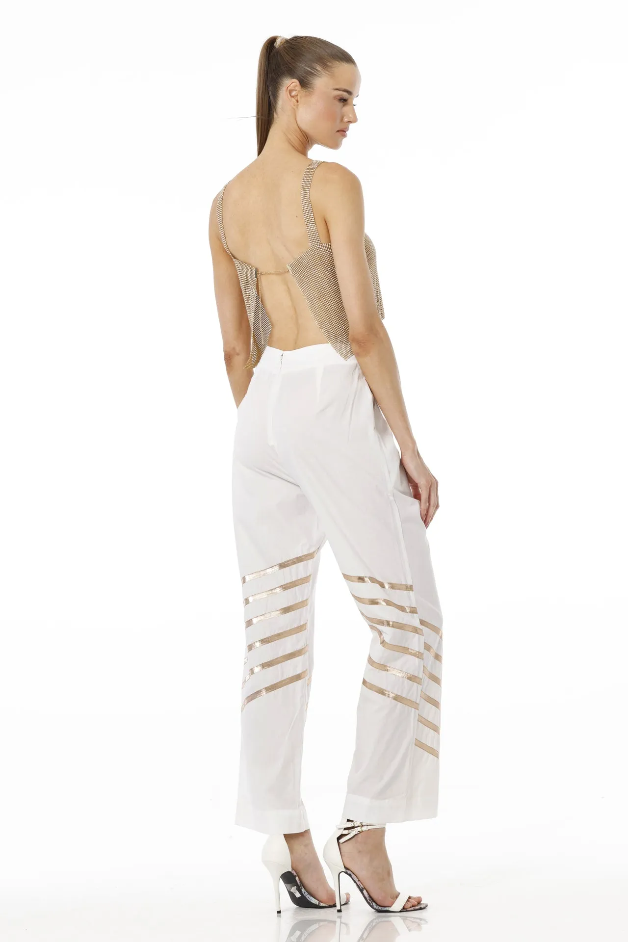 White & Gold Solid  Palazzo Pant