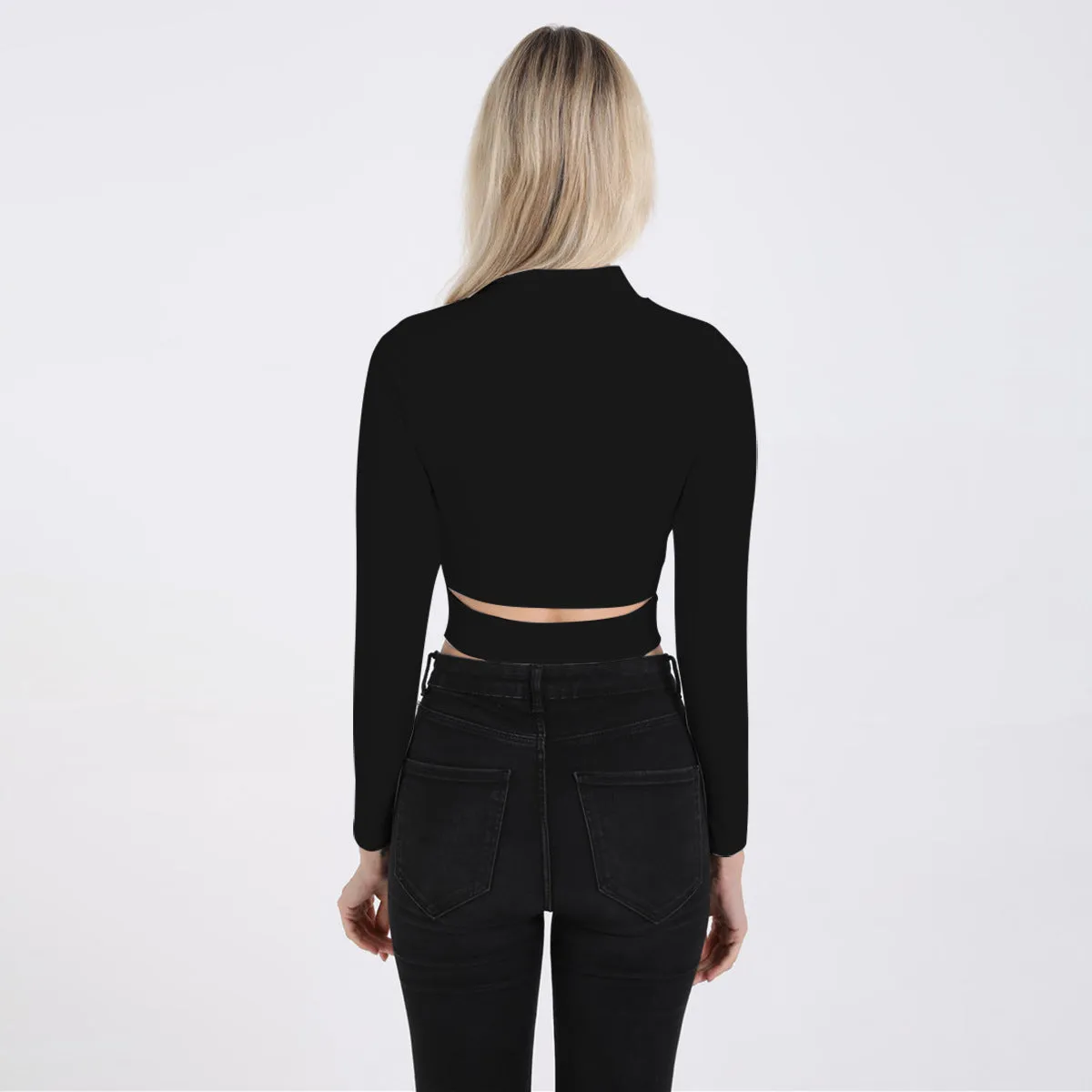 Women Sexy Cutout Turtleneck Long Sleeve Crop Top ZY8815