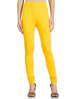 Yellow Cotton Blend Churidar Leggings For Women